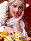 Pigtailed blonde Czech cutie sucking a fat banana with lust