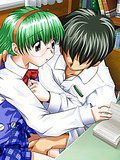 Green haired anime babe having sex with her beloved boyfriend