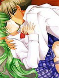 Green haired anime babe having sex with her beloved boyfriend