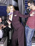 2 flight attendant babes fucked hard in these first class power fuck group sex party