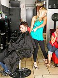 Check out three hot ass milfs fuck a client at the barber shop in this hot masterbation 1 dude 3 milf fucking adventure