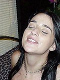 Pretty black haired chick stuffing her pussy with toys