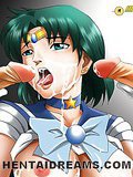 Green haired hentai babe getting facial cumshoted by two large cocks