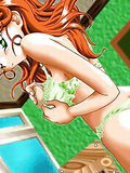 Redheaded anime slut toying her fuckable ass