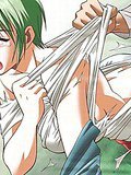 Green haired anime bitch getting pink nipples licked