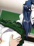 Redheaded anime babe jump a monster cock in classroom