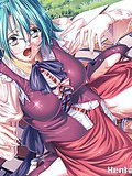 Blue haired manga girl that loves to feel smooth blanket on her body