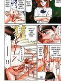 Cutie brunette manga chick slurping two monster dicks with lust