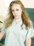 Sexy med student getting herself off in an exam room