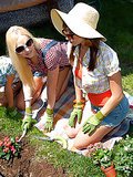 Smoking hot lesbian girl are gardening they get hot and go inside for a shower see them eat each other out
