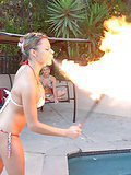 Amazing bikini babes nikki and shay play by the pool with amazing  fire breather babe then head home for some hot pussy licking and dildo fucking action in these streamy pics and big video update