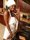 Big n juicy round ebony babe stacy takes on a hot cock with mustard and ketchup in these cock suckin and kitchen fuckin pics