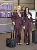 2 flight attendant babes fucked hard in these first class power fuck group sex party